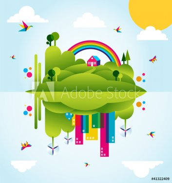 Happy green city spring time concept illustration