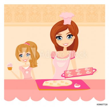 Happy mother helping her daughter cooking in the kitchen - 900469384