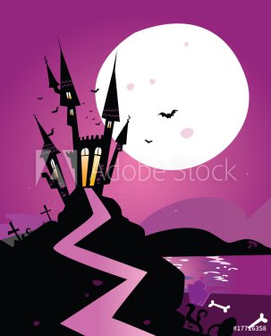 Haunted scary castle. Vector Illustration.