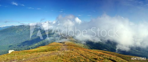 High Carpathian mountains in clouds - 900281889
