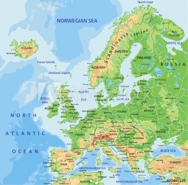 High detailed Europe physical map with labeling. - 901152145
