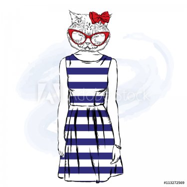 Hipster cat in a dress. Fashion & Style. Hipster in summer clothes. - 901147702