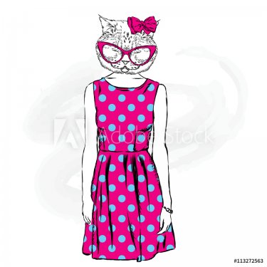 Hipster cat in a dress. Fashion & Style. Hipster in summer clothes. - 901147703