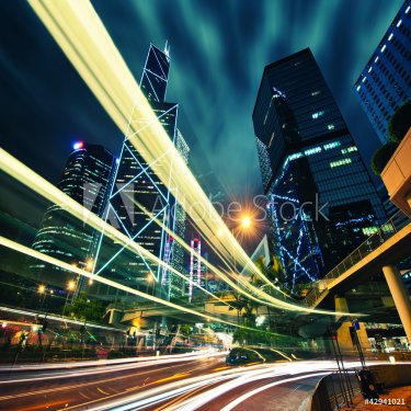 Hong Kong City center at night with light trails - 901141735