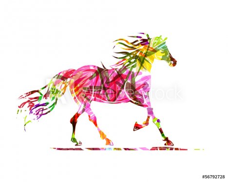 Horse sketch with floral ornament for your design. Symbol of - 901154219