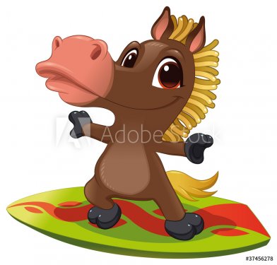 Horse with surf. Vector sporty isolated character
