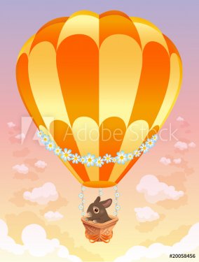 Hot air balloon with brown bunny. Vector illustration.