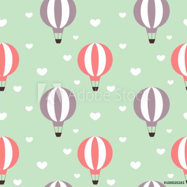 hot air balloons in the sky with hearts seamless vector pattern background illustration