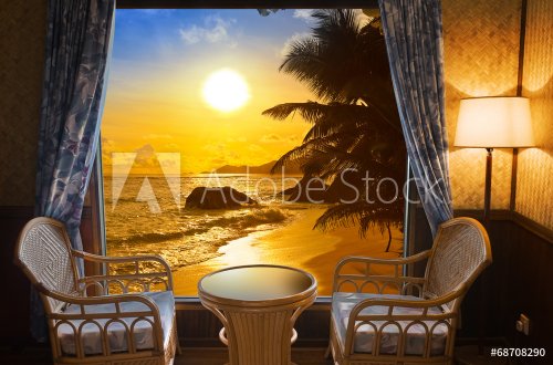 Hotel room and beach landscape - 901145578