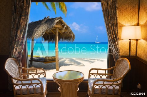 Hotel room and tropical landscape - 901145570