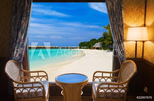 Hotel room and tropical landscape - 901145573