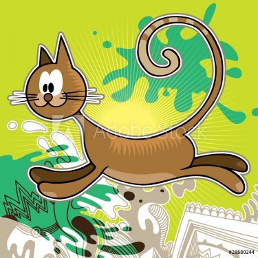 Illustrated background with funny cat. - 901142308
