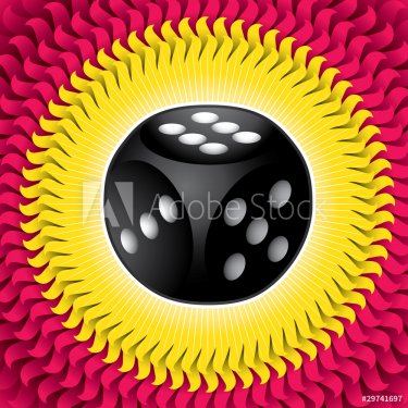 Illustrated dice with abstract background.