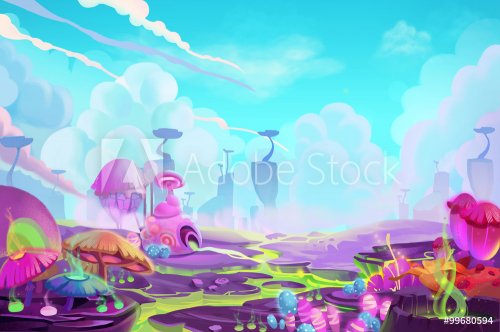 Illustration: A Mystery Wonderland. Realistic Fantastic Cartoon Style Artwork Scene, Wallpaper, Game Story Background, Card Design
