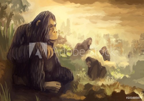 illustration digital painting ape mountain