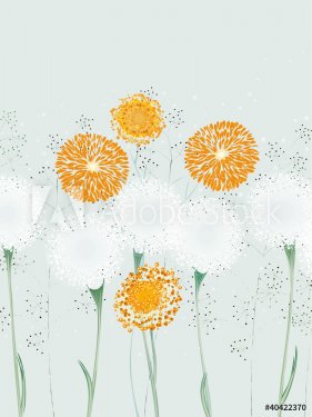 Illustration of abstract flowers, dandelions and herbs