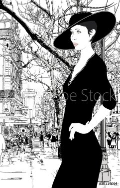 illustration of an elegant lady in Paris - 900472324