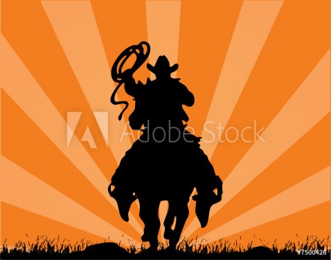 illustration of cowboy against a sunset background