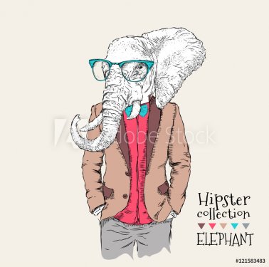 Illustration of elephant hipster dressed up in jacket, pants and sweater. Vec... - 901154500