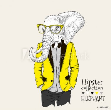 Illustration of elephant hipster dressed up in jacket, pants and sweater. Vector illustration