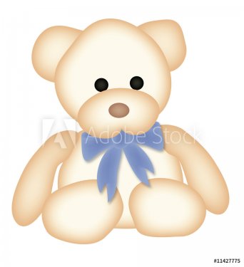 illustration of teddy bear with blue bow - 900739699