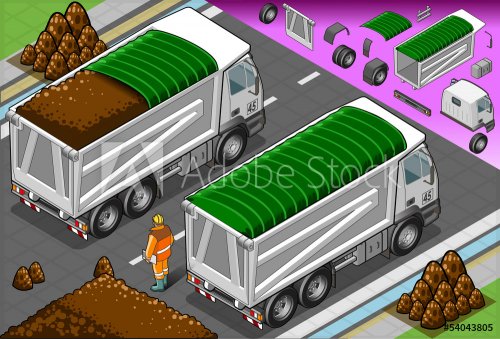 isometric container truck in rear view - 901138894