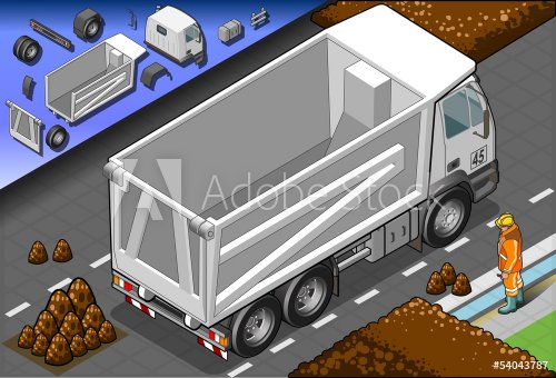 Isometric Container Truck in Rear View