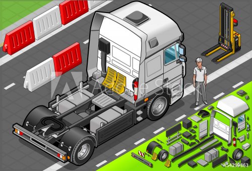 Isometric Tow Truck Only Cab in Rear View - 901138897