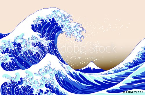 Japanese great wave on old paper style - 901156244