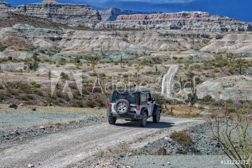 jeep car in baja california landscape panorama desert road