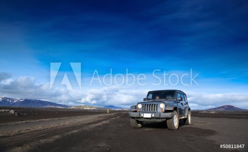 jeep wrangler in the volcanic esert - 901153206