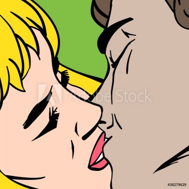 Kiss. Closeup. Illustration in pop-art style, vector.