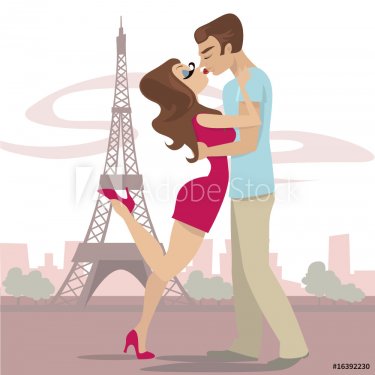 kissing couple with eiffel tower