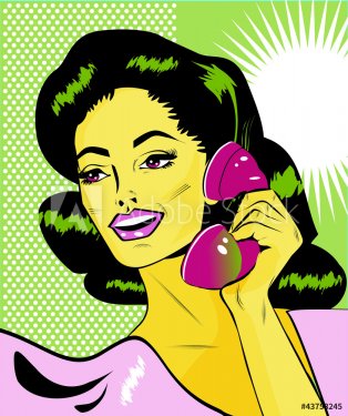 Lady Chatting On The Phone - Retro Clip Art - 900899207