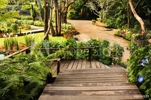 Landscaping in the garden. The path in the garden asian style - 901146515