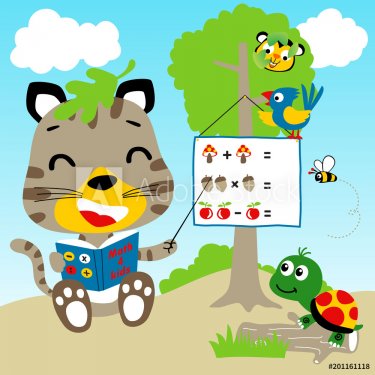 learn to count with funny animals cartoon, vector cartoon illustration