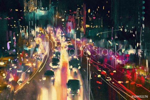 light trails on the street at night,illustration digital painting