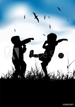 Little boys playing with ball on summer field - 900459427