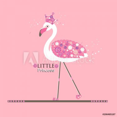 Little Cute Princess. Flamingo. Princess or queen flamingo. Fashion design