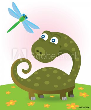 Little dinosaur and dragonfly - 900488279