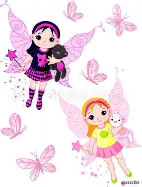 Little fairies flying with butterflies