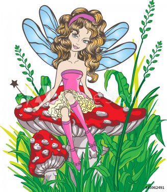 Little fairy sitting on the mushroom