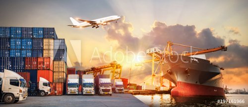 Logistics and transportation of Container Cargo ship and Cargo plane with wor... - 901152667