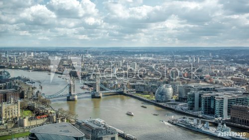 London Cityscape Skyline View. Famous Landmarks River Thames