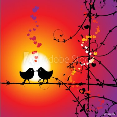 Love, birds kissing on branch - 900459412