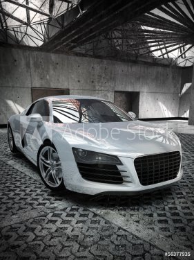 luxury sport car indoor 3d illustration - 901145897