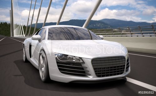 luxury sport sedan car crossing bridge 3d rendering - 901140744