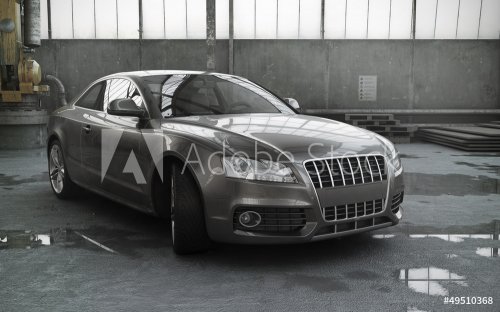 luxury sport sedan car in a garage 3d rendering