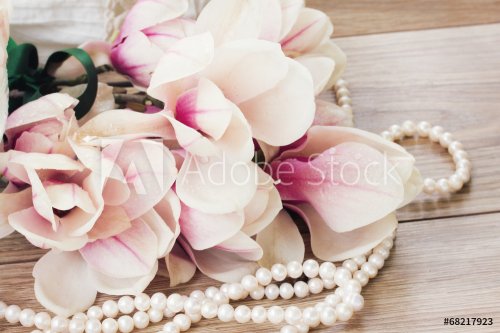 magnolia flowers with pearls - 901148979