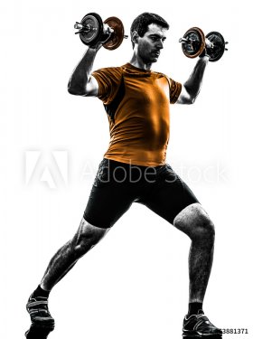 man exercising weight training silhouette - 901141876